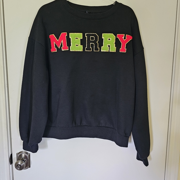 Sweaters - Black 'MERRY' Sweatshirt